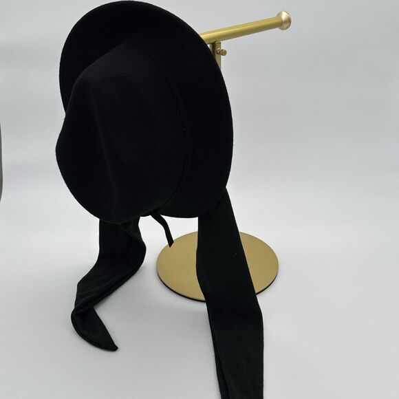 Vintage 1990s Black Wool Hat With Attached Scarf Women’s Medium Retro Winter Cap - Picture 9 of 14